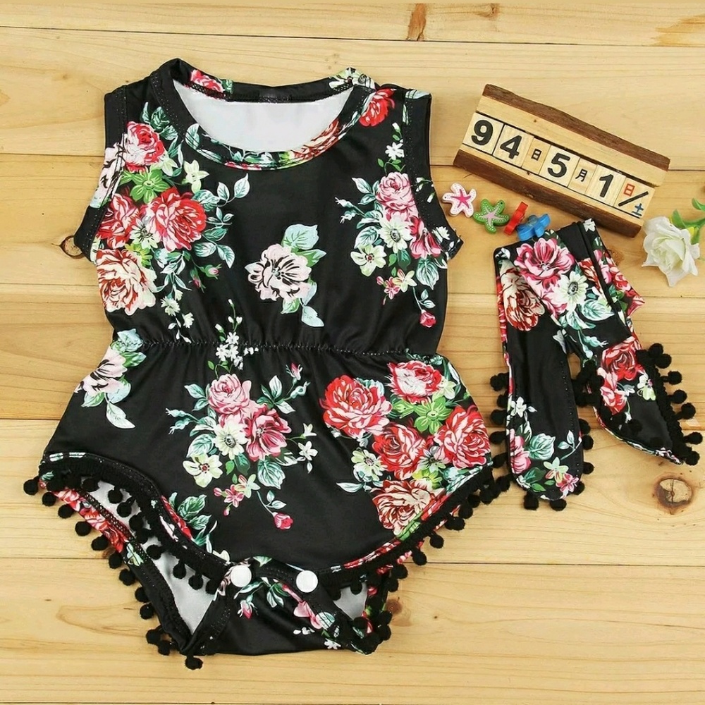 The Shelby - Baby Girl Floral Tassle Romper